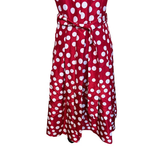 Jessica Howard Red Polka Dot Dress 10 Sleeveless Belted Pleated Fit & Flare - Picture 7 of 8